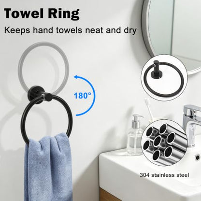 Livabber 5-Piece Bath Hardware Set, 24 Inch SUS304 Stainless Steel Towel Bar Set, Heavy Duty Wall Mounted Towel Racks for Bathroom Accessories Kit (Black) - color: Black