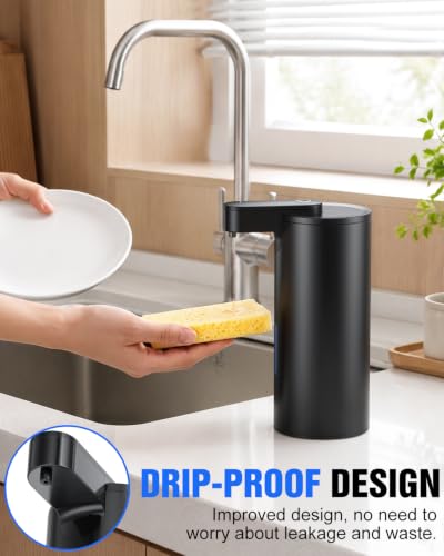 Fantictas Automatic Soap Dispenser, 11.5 oz Stainless Steel Touchless Pump | Touchless Soap Dispenser for Hand or Dish Soap, USB-C Rechargeable with 3 Adjustable Levels, for Kitchen Sink and Bathroom - color: Black, style: Gel