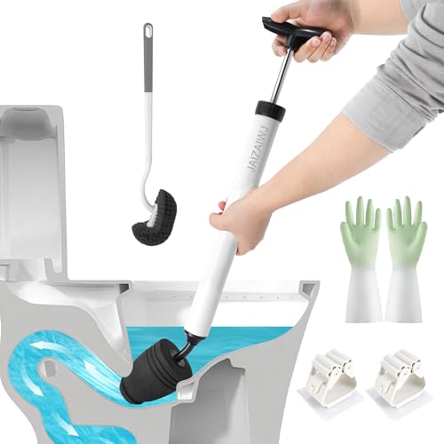 Toilet Plunger & Bathroom Plunger, Toilet Brush and Plunger Set - Powerful Air air Plunger & Toilet Auger, High Pressure Toilet Clog Tool for Sinks, Floor Drains & Clogged Pipes