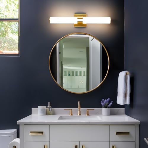 AIJIASI Bathroom Vanity Light Fixtures Over Mirror - 22.8 Inch Gold Bathroom Light Fixtures with Acrylic Shade 18W Dimmable 5CCT LED Vanity Light Modern Bathroom Sconces - color: Gold, size: 22.8 INCH