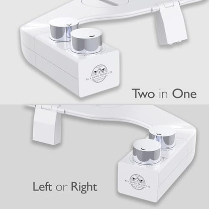 BIDETbidet Left/Right Reversible WARM WATER Ultra-Slim Bidet Attachment with Temperature Control, Interchangeable Knob Set, Hinged Nozzle, Non-Electric, Easy Install, Fits Most Toilets, Off-White