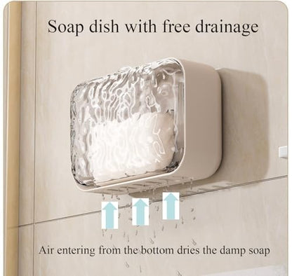 Large Waterproof Soap Dish with Lid, Self Draining Soap Holder Fit Dr Squatch Soap, Wall Mounted Bathroom Shower RV Container with Adhesive (Transparent) - color: Transparent