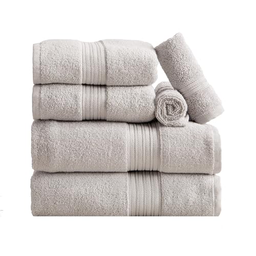 Great Bay Home Bath Towel Set - 100% Cotton 6 Piece Towel Set - Lightweight, Absorbent, Quick-Dry Towels for Bathroom (Light Grey) - color: Solid - Light Grey, size: 6 Piece Set