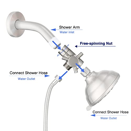 PDPBath Brass 3 Way Shower Arm Diverter Valve for Handheld Shower Head and Fixed Shower Head, G1/2 Universal Connection - Brushed Nickel - color: Brushed Nickel-1