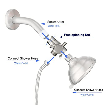PDPBath Brass 3 Way Shower Arm Diverter Valve for Handheld Shower Head and Fixed Shower Head, G1/2 Universal Connection - Brushed Nickel - color: Brushed Nickel-1