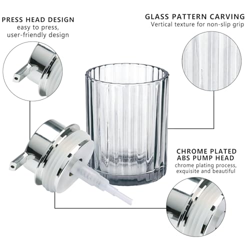 CERBIOR Bathroom Accessories Set, 4 PCS Glass Bathroom Set,Silver Grey | Includes Soap Dispenser, Toothbrush Holder, Toothbrush Cup, Soap Dish for Decorative Countertop and Housewarming Gift - style: Silver Grey