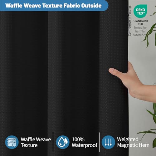 2-in-1 Waterproof Fabric Shower Curtain - No Separate Liner Needed, Hotel-Style Waffle Weave, Effortless Cleaning & Washable Bathroom Shower Curtain Set,72Wx72H,Black - color: Black, size: 72"W x 72"L (Pack of 1)
