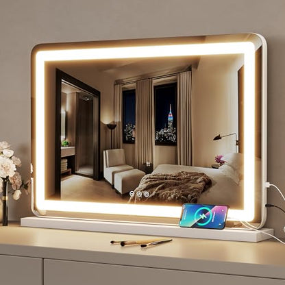 ZL ZELing Vanity Mirror with Lights, 32" x 23", LED Makeup Mirror, Dimmable 3-Color Lighting, 5X Magnification, Touch Screen Control, Wall-Mountable and Tabletop Design - color: White-3223 Led Light