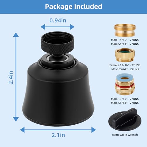 4 Modes Kitchen Sink Faucet Head, Big Angle Swivel Aerator, Matte Black | Faucet Sprayer Attachment with 55/64-27UNS Famale Thread, Male Thread Adapter Included - color: Matteblack, style: with 1 joint ball