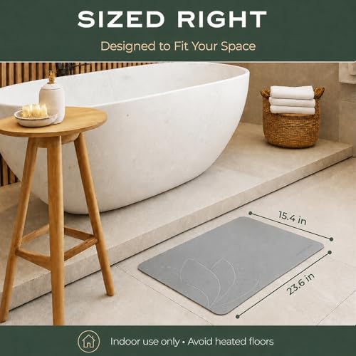 Stone Bath Mat, Diatomaceous Earth, Quick Dry - East Lotus | Non-Slip, Stone Bath Mats for Bathroom, Diatomite, 23.6"x15.4", Luxury Bath Mat - color: East Lotus