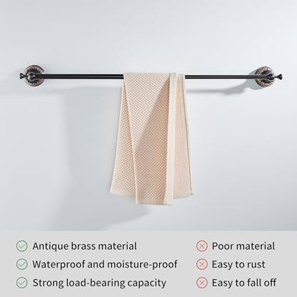 Oil Rubble Bronze Brass Single Towel Bar, Adjustable 15.5 to 27.5 Inch Bath Towel Bar Rack for Bathroom Towel Holder, Wall Mounted Black Bathroom Hardware Accessories,Pattern Carving Design - color: Single Towel Rack