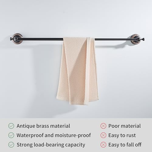 Oil Rubble Bronze Brass Single Towel Bar, Adjustable 15.5 to 27.5 Inch Bath Towel Bar Rack for Bathroom Towel Holder, Wall Mounted Black Bathroom Hardware Accessories,Pattern Carving Design - color: Single Towel Rack