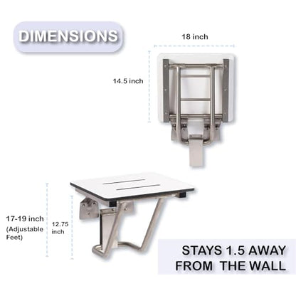 Folding Shower Chair for Elderly and Disabled | ADA Folding Shower Seat Wall Mounted Holds up to 400 lbs | Phenolic Resin Shower Chair for Inside Shower 304 Stainless Steel | 18”x16” - size: 18 x 16