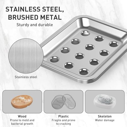 Stainless Steel Soap Dish for Kitchen Sink, Large Draining Tray | Metal Soap Holder for Bathroom, Shower, Kitchen Sink Counter, Container for Sponges, Steel wool, Scrub brushes, Anti-Rust - color: Large Round Hole