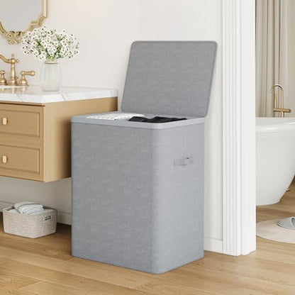 Double Laundry Hamper with Lid, 150L Large Laundry Basket 2 Compartments | Gasvadivum Dirty Clothes Hamper 2 Section with Portable Liner Bags and Handles for Laundry Room, Bedroom, Easy Assembly, Grey - color: Grey