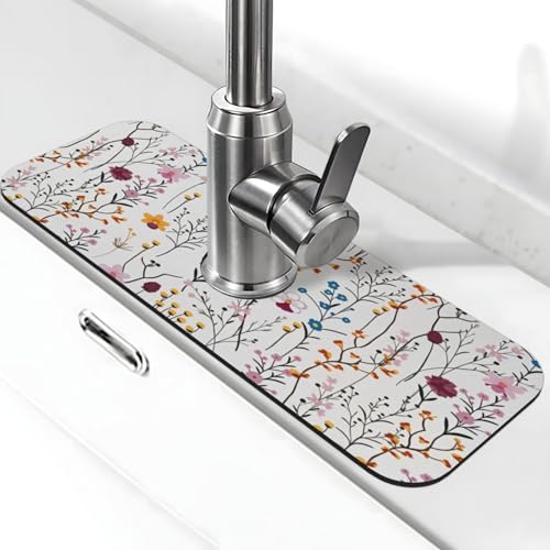 Floral Wallpaper Diatomite Faucet Mat for Kitchen Sink - Super Absorbent Quick Drying Splash Guard, Non-Slip Drip Catcher Pad for Bathroom Counter, Water Absorbing Tray for Sink Caddy - color: Floral Wallpaper