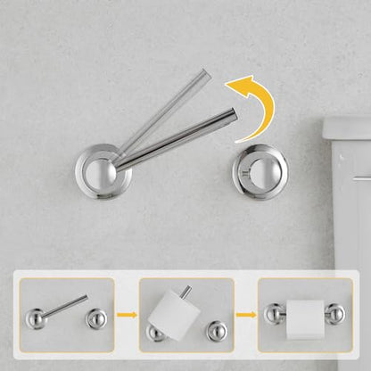 Bathroom Toilet Paper Holder Wall Mount Tissue Holder Polished Chrome | Rustproof Toilet Tissue Roll Holder, Flexible Double Post Pivoting Handle, Bathroom Accessories SUS304 Stainless Steel - color: Polished Chrome