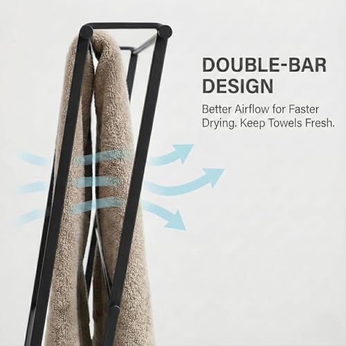 CANYAVE Metal Leaning Ladder Towel Rack, 4-Tier Blanket Stand for Bathroom Living Room, No Drilling Quilt Storage Organizer (Matte Black) - color: Matte Black