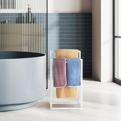Freestanding Towel Rack 2 Tier Small Metal Towel Holder Stand | for Bathroom Floor Bedroom Laundry Room, White - color: White