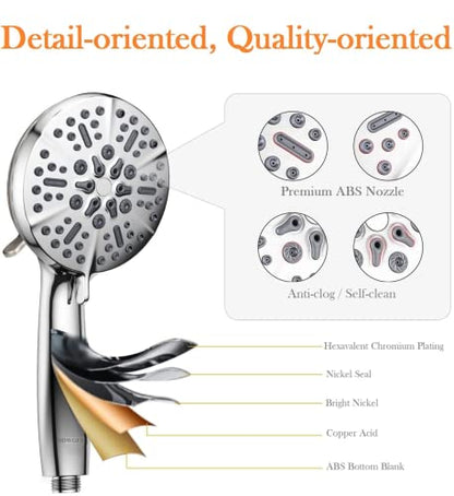 Shower Head with Handheld High Pressure-Full Body Coverage Powerful Rain Showerhead Extra 60" Long Hose and Adjustable Brass Joint Holder- The Perfect Detachable Heads for Bathroom Upgrade - color: Polished Chrome, style: 5 Modes