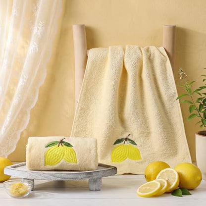 SmoothNovelty 2 Pcs Lemon Hand Towels Lemon Yellow Bathroom Decor 14x29 Inch Embroidered 100% Cotton Soft Absorbent Spring Summer Decorative Hand Towels for Bathroom Kitchen - style: Lemon