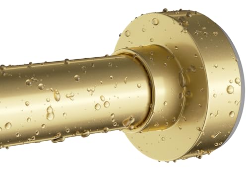 Gold Shower Curtain Rod 34-66 Inches(2.8-5.5ft) Never Rust Adjustable Shower Rod Spring Tension Non Slip No Drilling Shower Rods for Bathroom Garland Window - color: Gold, size: 34“-66”