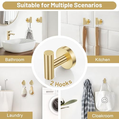 Brushed Gold Bathroom Hardware Set, Toilet Paper Holder, Towel Ring & Hooks | Lairuier Bathroom Accessories Include Stainless Steel Double Bases Toilet Paper Holder, Towel Ring, 2 Towel Hooks Wall Mount - color: Brushed Gold, size: Set B