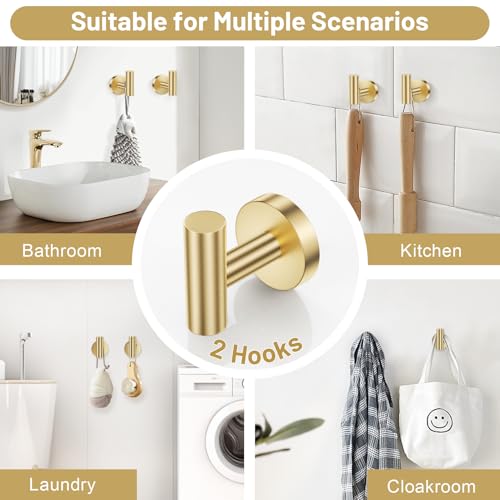 Brushed Gold Bathroom Hardware Set, Toilet Paper Holder, Towel Ring & Hooks | Lairuier Bathroom Accessories Include Stainless Steel Double Bases Toilet Paper Holder, Towel Ring, 2 Towel Hooks Wall Mount - color: Brushed Gold, size: Set B