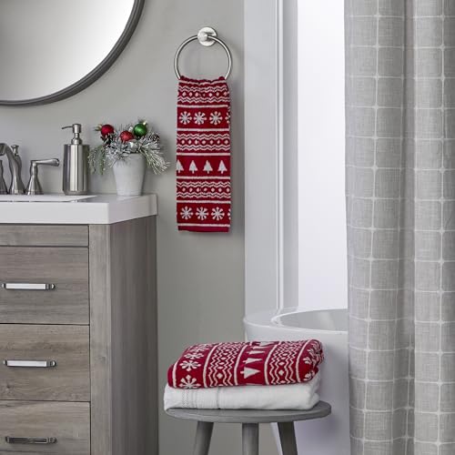 SKL Home Christmas/Winter Fair Isle Bath Towel, 100% Cotton Jacquard, Red | 500 GSM. Soft & absorbent terry with reversible pattern. Great for holiday gifting. - color: Fair Isle, style: Bath Towel