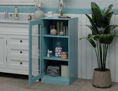 100% Solid Wood Bathroom Cabinet, Glass Door, Aqua, 16.5" w x 35.75" h x 15.5" d, Renewable Eco-Friendly Wood, Made in Brazil - color: Aqua, style: Clear Glass Door