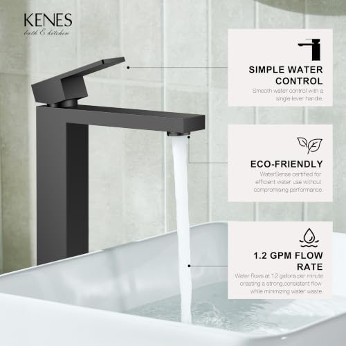 Matte Black Vessel Sink Faucet Single Hole, Tall Bathroom Sink Faucet | Vessel Bowl Faucet with Pop Up Drain & Supply Lines, Lead-Free cUPC & NSF Certified, 1 Hole Faucet for Vanity RV Restroom - color: Matte Black, size: Tall