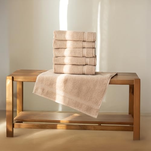 SALBAKOS 6-Piece 100% Turkish Cotton Hand Towels, 16x30 inch, Taupe | Large Size Thick Super Soft Highly Absorbent, Versatile Hair Face & Hand Drying Towel, Premium Hotel Quality Made in Turkey - color: Taupe, size: 6 Hand Towels