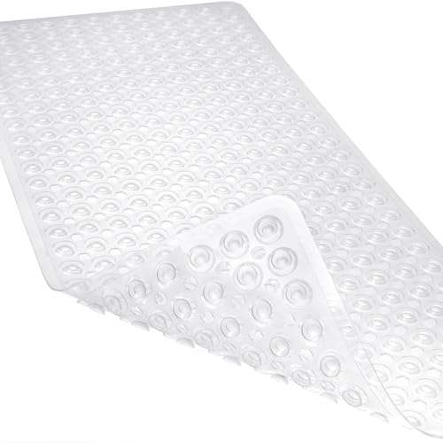 Non-Slip Bathtub and Shower Mats, Power Grip Bath Mat 35 x 16.3 Inch with Suction Cups and Drain Holes for Tub Bathroom Floor Safety, Machine Washable Soft Bathmat, Clear - color: Clear