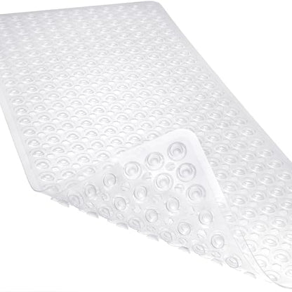 Non-Slip Bathtub and Shower Mats, Power Grip Bath Mat 35 x 16.3 Inch with Suction Cups and Drain Holes for Tub Bathroom Floor Safety, Machine Washable Soft Bathmat, Clear - color: Clear