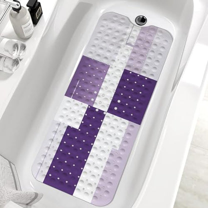 Purple Bath Tub Mat Non Slip, Modern Geometric Large Washable Shower Mats with Drain Holes and Suction Cups,40 X 16 Inch - color: Purple