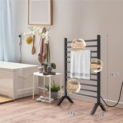 Poloma Wall Mounted & Freestanding Towel Warmer Rack for Bathrooms, Electric Heated Towel Rack Heater, Stainless Steel, Matt Black. CSA Certified. - size: MEDIUM BAR