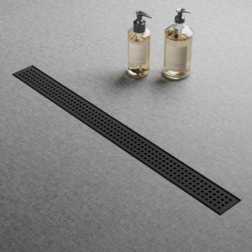 36 Inch Linear Shower Drain, Matte Black 304 Stainless Steel, CUPC Certified Floor Drain with Removable Grate, Hair Strainer and Leveling Feet - color: Black, size: 36''