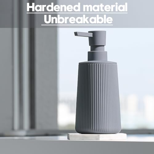 YAUKPH Small Soap Dispenser for Bathroom and Kitchen Matte Gray | Modern Farmhouse Striped Style Plastic Hand Soap Dish Soap Dispenser with Pump - color: Gray
