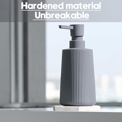 YAUKPH Small Soap Dispenser for Bathroom and Kitchen Matte Gray | Modern Farmhouse Striped Style Plastic Hand Soap Dish Soap Dispenser with Pump - color: Gray