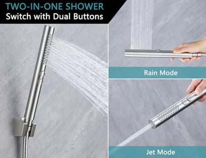 2-in-1 Handheld Shower Head Set with Long Hose – Brushed Nickel | Dual Function Spray Wand with Bracket – Perfect for RV, Dog Bath & Full-Body Rinse. 79" Extra Long Hose. Easy Install. - style: 2-in-1