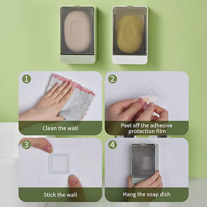 Soap Holder Dish Shower, 2 Pack Bar Soap Holder with Drainage, Self Draining Soap Holder, Wall Mounted Soap Box Tray Container for Bathroom, Bathtub Kitchen Sink, No Drilling, 4 Adhesive Include - color: Green+white