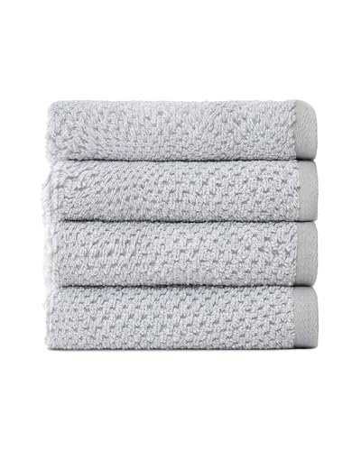 Cozy Earth Nantucket 60% Cotton 40% Viscose from Bamboo Washcloth | 600 GSM Plush and Fast-Drying with Rice Weave Pattern, 4 Pack 13" x 13" Luxury Washcloth, Harbor Mist - color: Heathered Harbor Mist, size: Washcloth