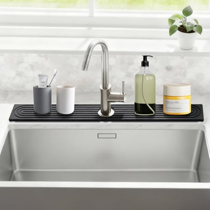 24 Inch Kitchen Sink Splash Guard, Sink Splash Guard Behind Faucet, Silicone Faucet Handle Drip Catcher Tray Mat for Kitchen, Bathroom Counter, Dark Gray, 23.6" x 4" - color: Dark Gray, size: 23.6" x 4"