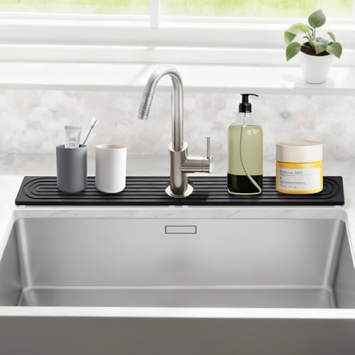 24 Inch Kitchen Sink Splash Guard, Sink Splash Guard Behind Faucet, Silicone Faucet Handle Drip Catcher Tray Mat for Kitchen, Bathroom Counter, Dark Gray, 23.6" x 4" - color: Dark Gray, size: 23.6" x 4"