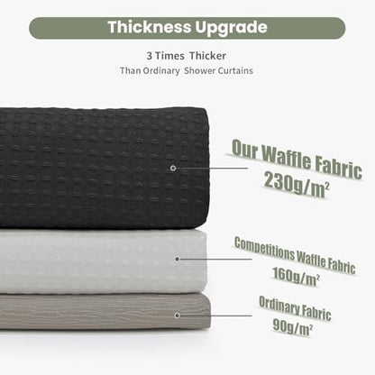 Inhousolu Fabric Shower Curtain, Waffle Weave 230 GSM Polyester, Weighted Hem, Metal Hooks Included, Water Repellent Washable, 72 x 84 Inch, Black - color: Black, size: 72"W x 84"L (Pack of 1)