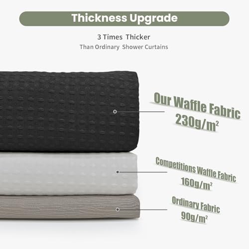 Inhousolu Fabric Shower Curtain, Waffle Weave 230 GSM Polyester, Weighted Hem, Metal Hooks Included, Water Repellent Washable, 72 x 72 Inch, Black - color: Black, size: 72"W x 72"L (Pack of 1)