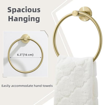 Brushed Gold Bath Towel Ring, 304 Stainless Steel Heavy Duty Towel Holder for Bathroom, Wall Mounted - color: Brushed Gold, size: Standard Size