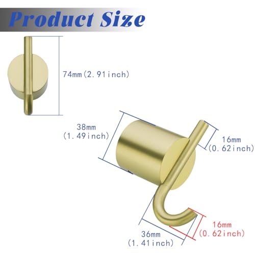 Towel Hooks for Bathroom 2 Packs Wall Mount Towel Holder Brushed Gold Wall Robe Hook,Stainless Steel Heavy Duty (Drilling),SW-96068-8BG-2. - color: Double Hook-Brushed Gold