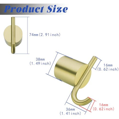 Towel Hooks for Bathroom 2 Packs Wall Mount Towel Holder Brushed Gold Wall Robe Hook,Stainless Steel Heavy Duty (Drilling),SW-96068-8BG-2. - color: Double Hook-Brushed Gold