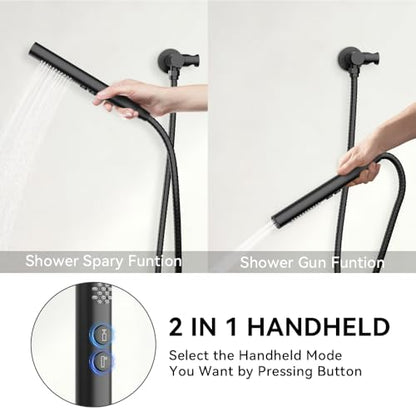 Shower Systems STARBATH 12+6" Round Dual Rainfall Shower Head with Handheld Spray for Two People, Wall Mounted 3 Way Rain Shower Faucet Sets Complete, Included Valve and Trim Kit, Matte Black - color: Matte Black, size: 6+12 inch-05